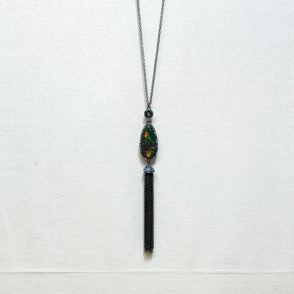 Hannah Accents 30" Single Strand Necklace Colorful Gemstone Pendant Black Tassel - Picture 4 of 6